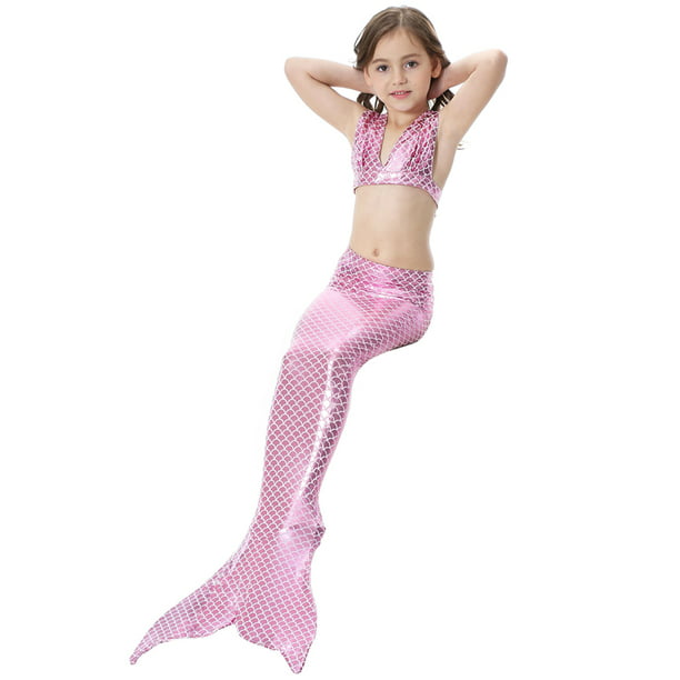 WHOISHE 3 PCS Girls Swimsuit Mermaid Tails for Swimming Princess Bikini Bikini Set Dress Up Party 